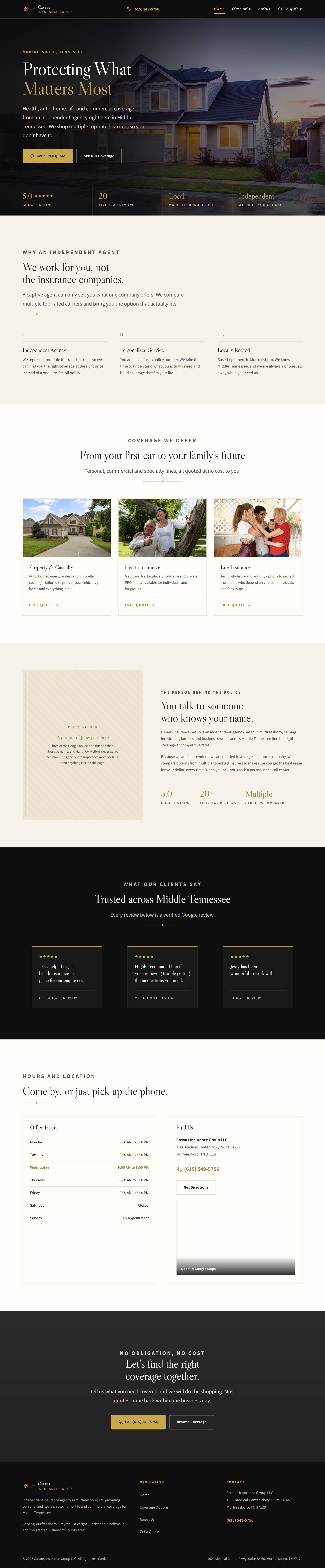 The proposed Casaus Insurance Group homepage