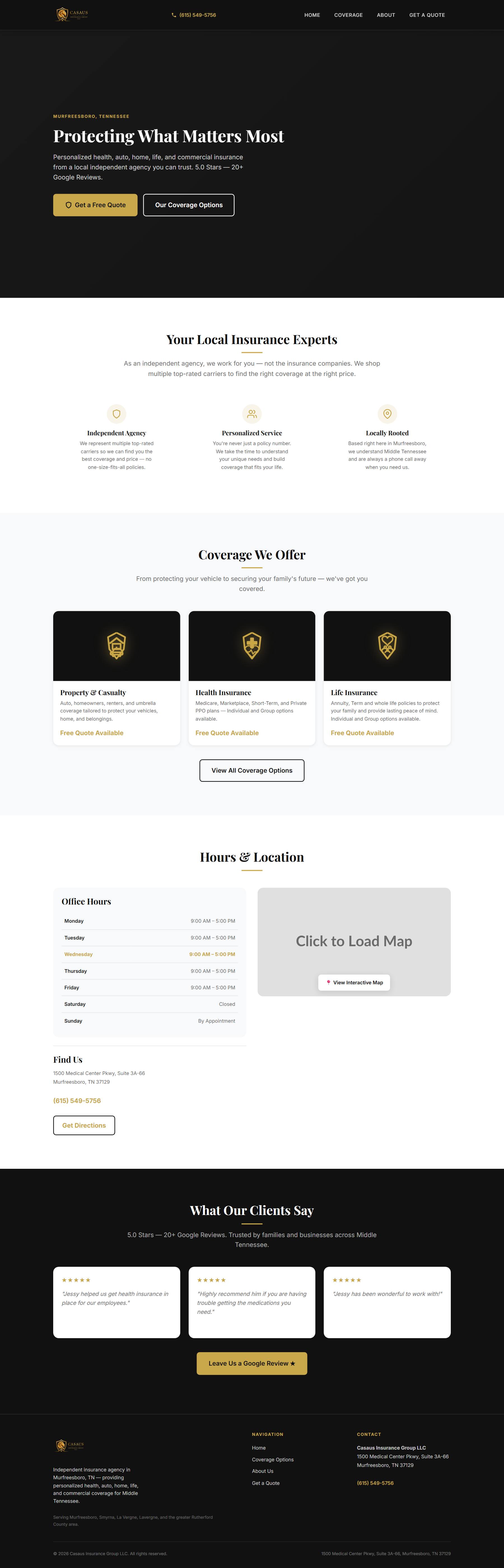 The current Casaus Insurance Group homepage