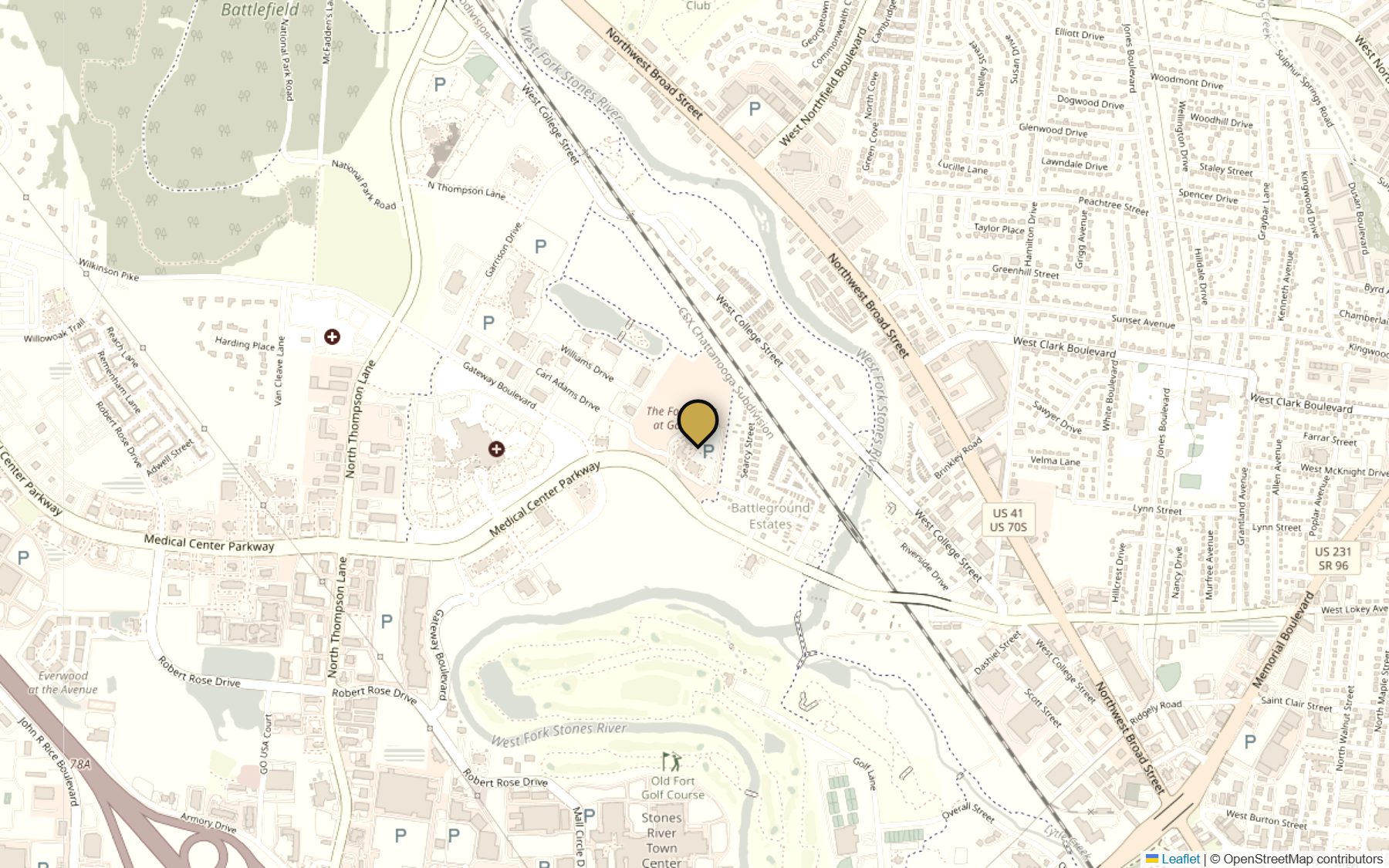 Map showing the Casaus Insurance Group office on Medical Center Parkway in Murfreesboro